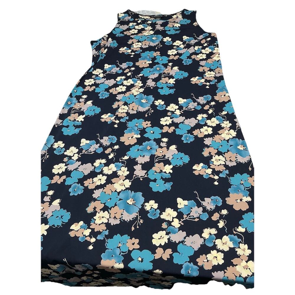 DIALOGUE Maxi Dress Blue Floral Spring Colorful Resortwear Sleeveless Stretch 1X